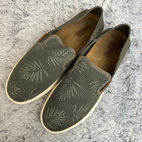 OluKai Pehuea Sage Green Palm Leaves Mesh Slip On Loafers Size 7.5 Casual Shoes - Picture 4 of 9